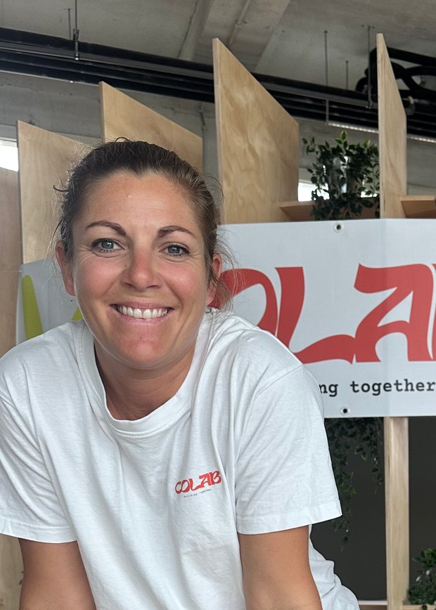 Verena in a CoLab t-shirt at CoLab Lisbon