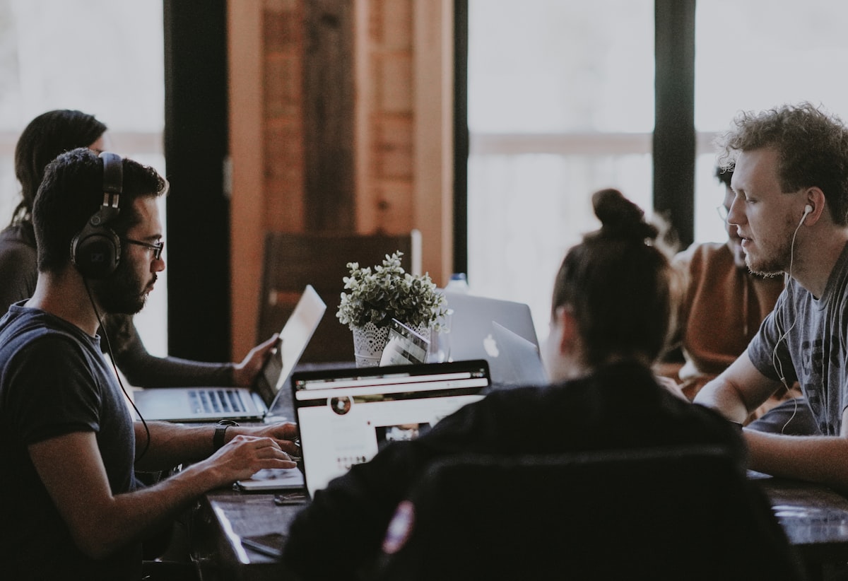 A team meeting seen across the table