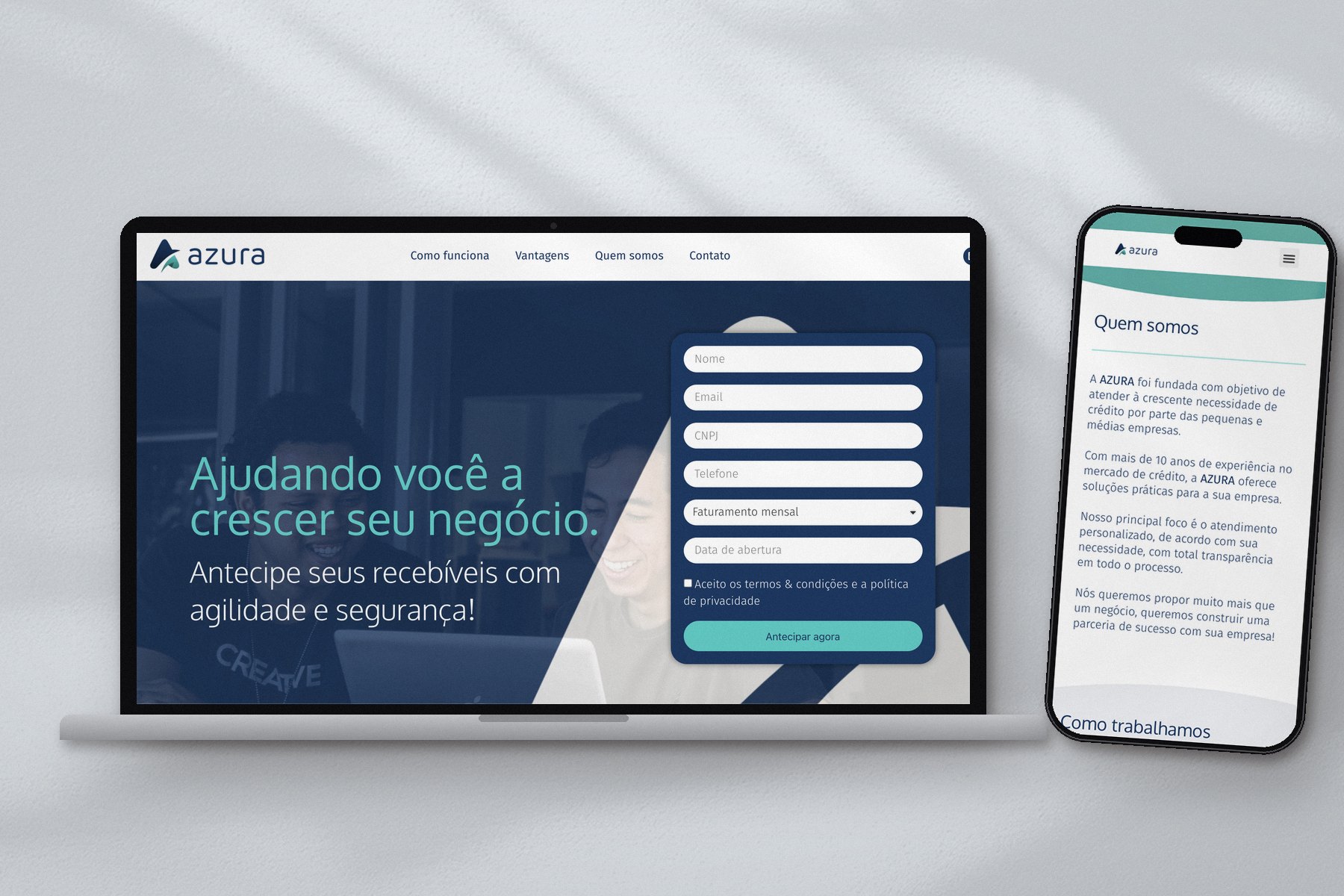 The Azura homepage on a laptop and a phone