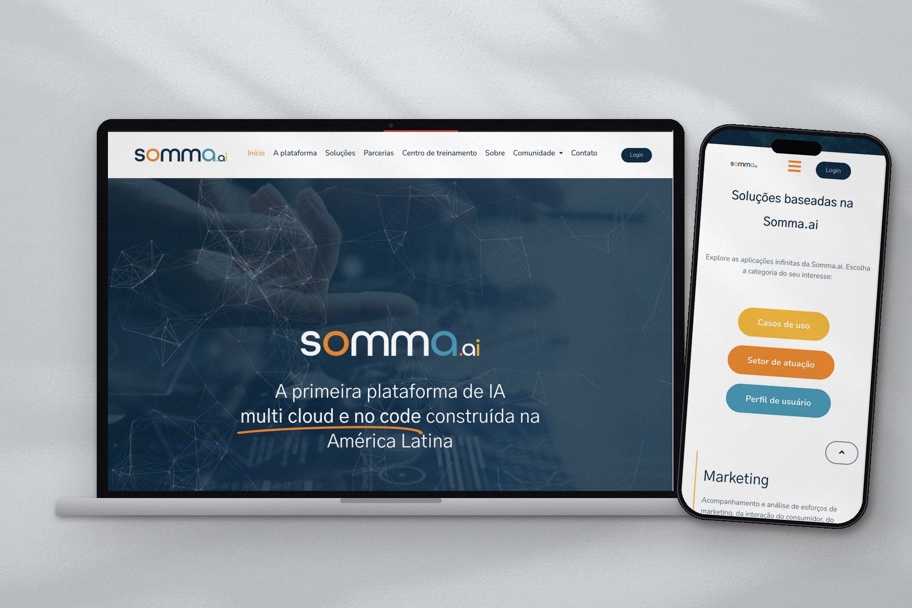 The Somma AI homepage on a laptop and a phone